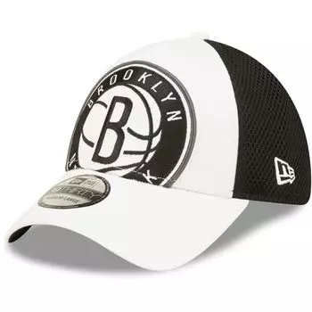 Мужская кепка New Era белого/черного цвета Brooklyn Nets с большим логотипом 39THIRTY Flex Hat
