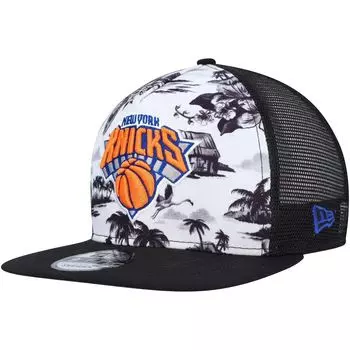 Мужская кепка New Era белого/черного цвета New York Knicks в тон Palm Trees Trucker 9FIFTY Snapback