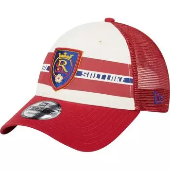 Мужская кепка New Era белого/красного цвета с полосками Real Salt Lake Team 9FORTY Trucker Snapback
