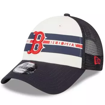 Мужская кепка New Era белого/темно-синего цвета Boston Red Sox Team Stripe Trucker 9FORTY Snapback