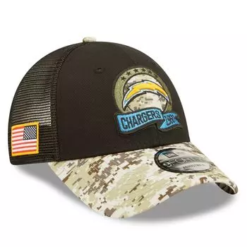 Мужская кепка New Era Black/Camo Los Angeles Chargers 2022 Salute To Service 9FORTY Snapback Trucker Hat
