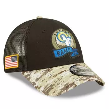 Мужская кепка New Era Black/Camo Los Angeles Rams 2022 Salute To Service 9FORTY Snapback Trucker Hat