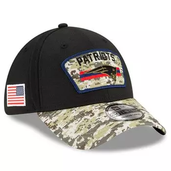 Мужская кепка New Era Black/Camo New England Patriots 2021 Salute To Service 39THIRTY Flex Hat
