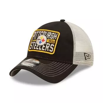 Мужская кепка New Era черная/натуральная Pittsburgh Steelers Devoted Trucker 9TWENTY Snapback