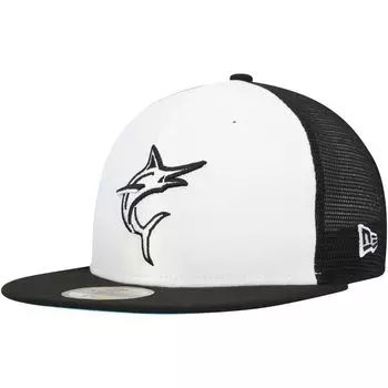 Мужская кепка New Era черно-белая Miami Marlins 2023 для тренировок на поле 59FIFTY