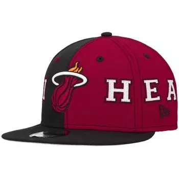 Мужская кепка New Era черно-красная Miami Heat Team Split 9FIFTY Snapback