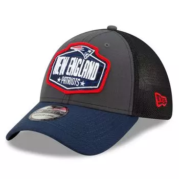 Мужская кепка New Era графит/темно-синий New England Patriots 2021 NFL Draft Trucker 39THIRTY Flex Hat