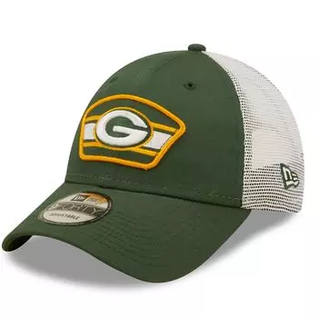 Мужская кепка New Era Green/White Green Bay Packers с нашивкой-логотипом Trucker 9FORTY Snapback Hat