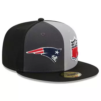 Мужская кепка New Era Grey/Black New England Patriots 2023 Sideline 59FIFTY