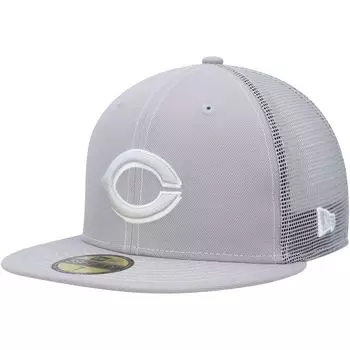 Мужская кепка New Era Grey Cincinnati Reds 2023 для тренировок на поле 59FIFTY Облегающая шляпа
