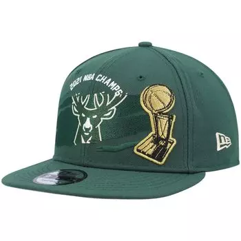 Мужская кепка New Era Hunter Green Milwaukee Bucks 2021 Finals NBA Champions Tear On The Court 9FIFTY Snapback Hat