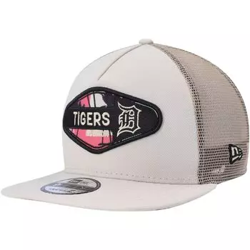 Мужская кепка New Era Natural Detroit Tigers в стиле ретро с пляжной нашивкой А-образной формы Trucker 9FIFTY Snapback
