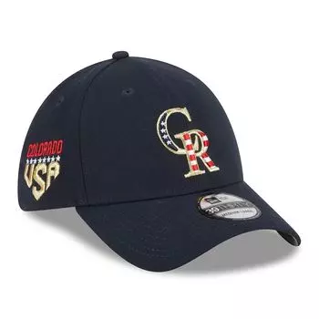 Мужская кепка New Era Navy Colorado Rockies 2023 Четвертое июля 39THIRTY Flex Fit Hat