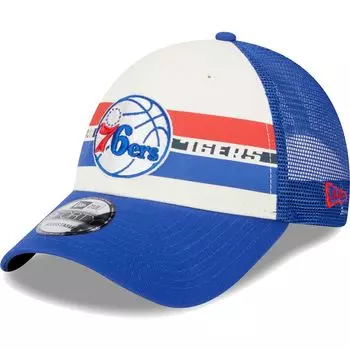 Мужская кепка New Era Philadelphia 76ers Royal Stripes 9FORTY Trucker Snapback