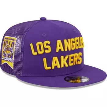 Мужская кепка New Era Purple Los Angeles Lakers Stacked Script 9FIFTY Trucker Snapback