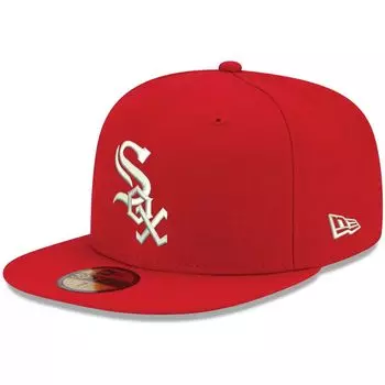 Мужская кепка New Era Red Chicago White Sox с логотипом белая 59FIFTY приталенная шляпа