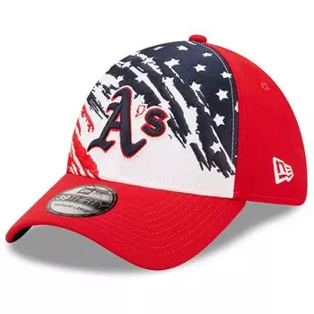 Мужская кепка New Era Red Oakland Athletics 2022, 4 июля 39THIRTY Flex Hat