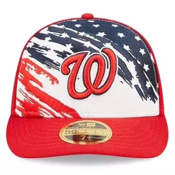 Мужская кепка New Era Red Washington Nationals 2022, 4 июля, низкопрофильная, облегающая шляпа 59FIFTY