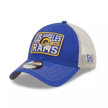 Мужская кепка New Era Royal/Natural Los Angeles Rams Historic Logo Devoted Trucker 9TWENTY Snapback