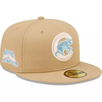 Мужская кепка New Era Tan Chicago Cubs 100 Years at Wrigley Field небесно-голубого цвета с приталенной кепкой 59FIFTY