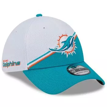 Мужская кепка New Era White/Aqua Miami Dolphins 2023 Sideline 39THIRTY Flex Hat