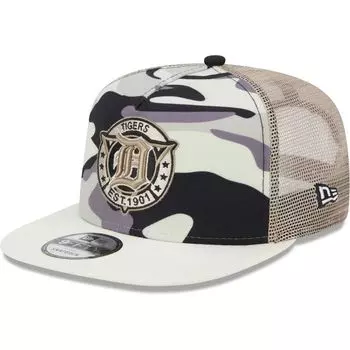 Мужская кепка New Era White Detroit Tigers Chrome Camo A-Frame 9FIFTY Trucker Snapback Hat
