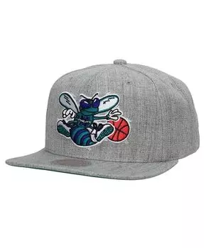 Мужская кепка Snapback Charlotte Hornets Hardwood Classics 2.0 серо-хизерового цвета Mitchell & Ness, серый