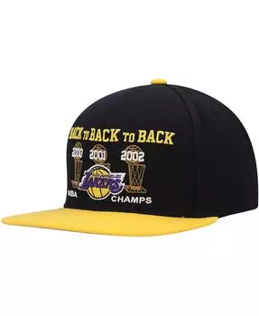 Мужская кепка Snapback чемпионов НБА черного и золотого цвета Los Angeles Lakers Hardwood Classics Back-to-Back-to-Back Mitchell & Ness