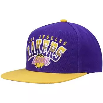 Мужская кепка Snapback Mitchell & Ness фиолетового/золотого цвета Los Angeles Lakers из твердой древесины с надписью с градиентом