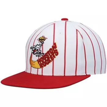 Мужская кепка Snapback Mitchell & Ness White Houston Rockets из твердой древесины в тонкую полоску
