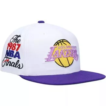 Мужская кепка Snapback с нашивкой XL Mitchell & Ness белого/фиолетового цвета Los Angeles Lakers Hardwood Classics 1987 Finals NBA