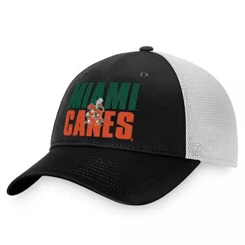 Мужская кепка Top of the World черно-белая Miami Hurricanes Stockpile Trucker Snapback