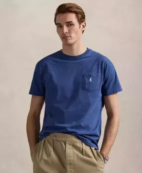 Мужская классическая футболка с круглым вырезом и карманом Polo Ralph Lauren, синий