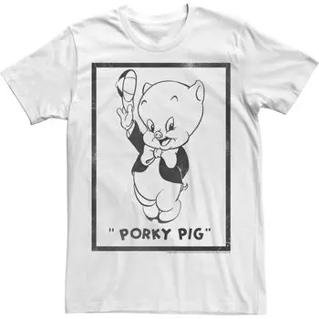 Мужская классическая футболка с плакатом Looney Tunes Porky Pig Licensed Character