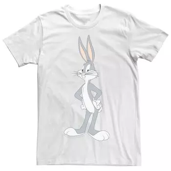 Мужская классическая футболка с портретом в позе Багза Банни Looney Tunes Licensed Character, белый