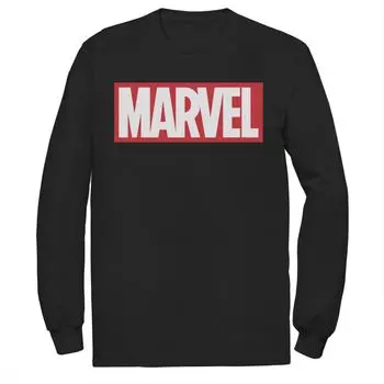 Мужская классическая футболка с ярким логотипом Marvel и графическим рисунком с длинными рукавами