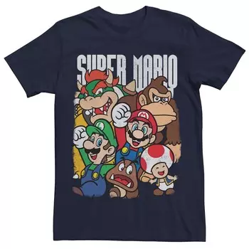 Мужская классическая футболка с рисунком Nintendo Super Mario Group Shot Licensed Character, темно-синий
