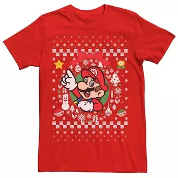 Мужская классическая футболка с рисунком Ugly Christmas Mario Nintendo Super Mario Licensed Character, красный