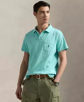 Мужская классическая хлопково-льняная поло-рубашка из джерси Polo Ralph Lauren, синий