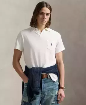 Мужская классическая хлопково-льняная поло-рубашка из джерси Polo Ralph Lauren, слоновая кость/кремовый