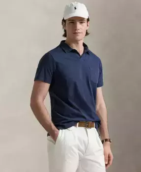 Мужская классическая хлопково-льняная поло-рубашка из джерси Polo Ralph Lauren, синий