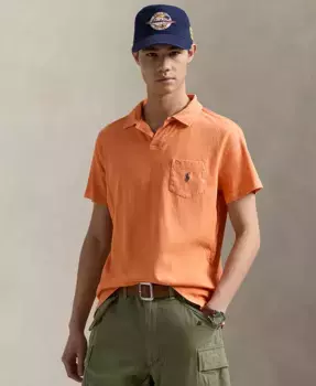 Мужская классическая хлопково-льняная поло-рубашка из джерси Polo Ralph Lauren, розовый