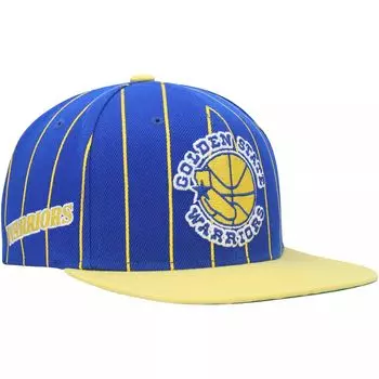 Мужская классическая кепка Snapback в тонкую полоску Mitchell & Ness Royal/Golden State Warriors из твердой древесины