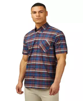 Мужская классическая клетчатая рубашка с коротким рукавом Ben Sherman, синий