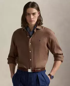 Мужская классическая льняная рубашка Polo Ralph Lauren, коричневый