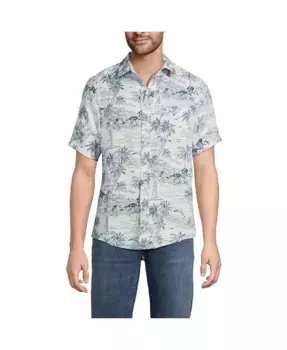 Мужская классическая льняная рубашка с коротким рукавом Lands' End, белый