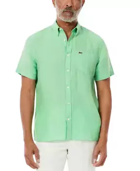 Мужская классическая льняная рубашка с логотипом Lacoste, зеленый