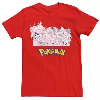 Мужская классическая монохромная футболка с групповым портретом Pokmon Licensed Character
