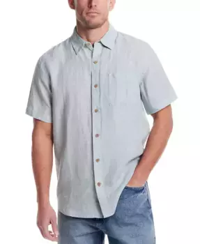 Мужская классическая однотонная рубашка на пуговицах из 100% льна Weatherproof Vintage, синий