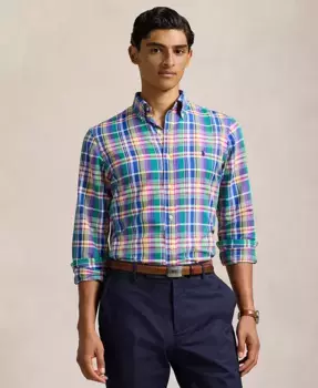 Мужская классическая оксфордская рубашка Performance Polo Ralph Lauren, коричневый/бежевый